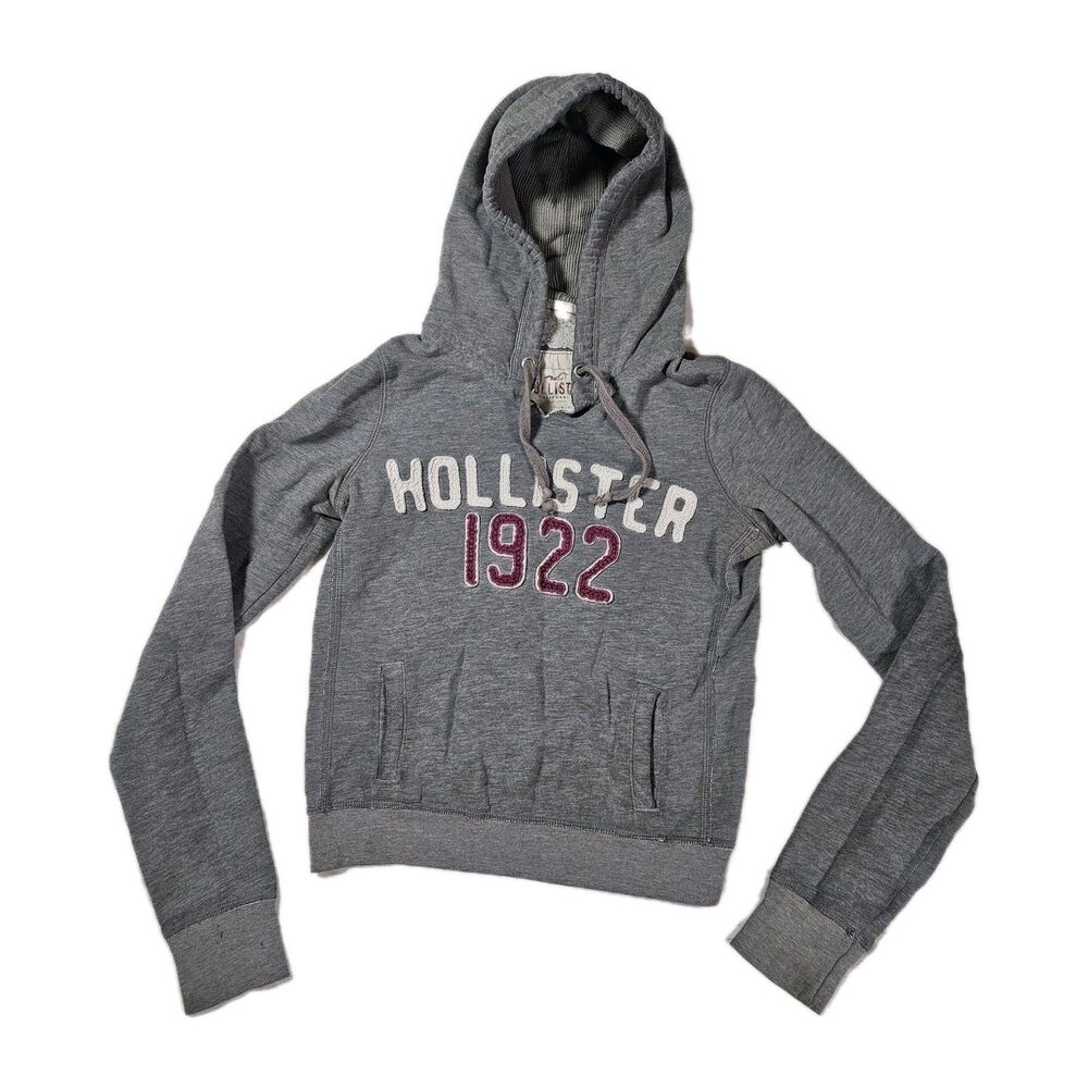 Y2k Hollister Hoodie Med Juniors XS Fit Long Sleeve Pullover Logo Gray Preppy